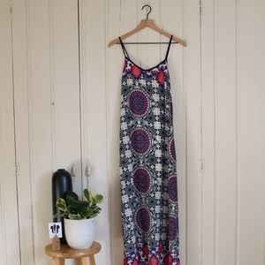 Navy, Coral, and White Mandala Miami Maxi Dress